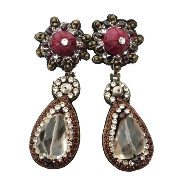 RANJANA KHAN Hand Beaded drop earrings Clip on - Picture 1 of 6